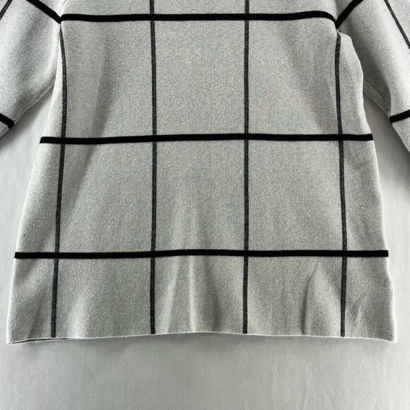 TAHARI Sweater Size M Windowpane Grid Mock Neck Cuffed 3/4 Sleeve Pullover White - Picture 4 of 11